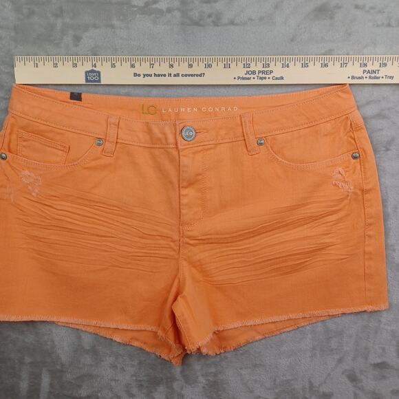 Lauren Conrad LC Cutoff Denim Shorts Womens Size 16 Peach 3" Mid Rise Distressed - Picture 8 of 11